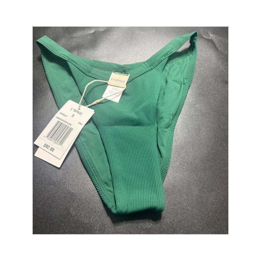 L*Space Winona Bottom Classic Emerald Green Ribbed V-Front Bikini Bottom RHWIC24